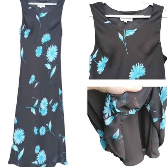 Studio I Dresses & Skirts - Studio I Blue Floral Pullover Lightweight Material Crepe Dress 14 Sheer O…